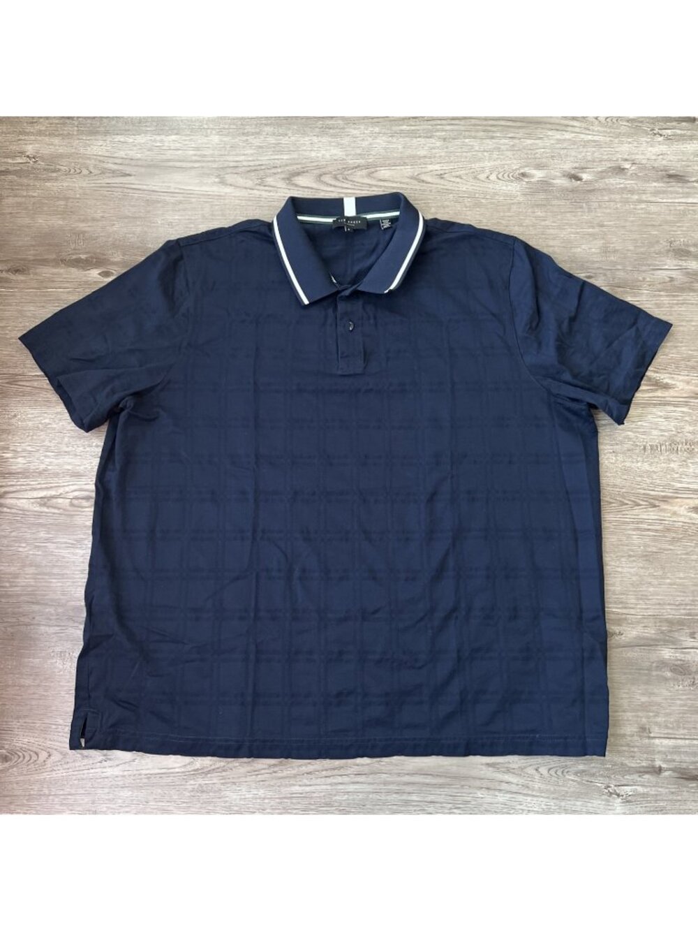 Ted Baker London Polo Shirt Mens 6/XXL Navy Blue Tipped‎ Collar Textured Cotton